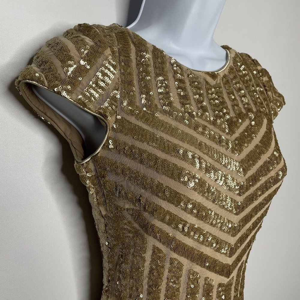 Dress The Population Tabitha Gold Sequin Mesh Art Deco Mini Dress - Picture 4 of 8